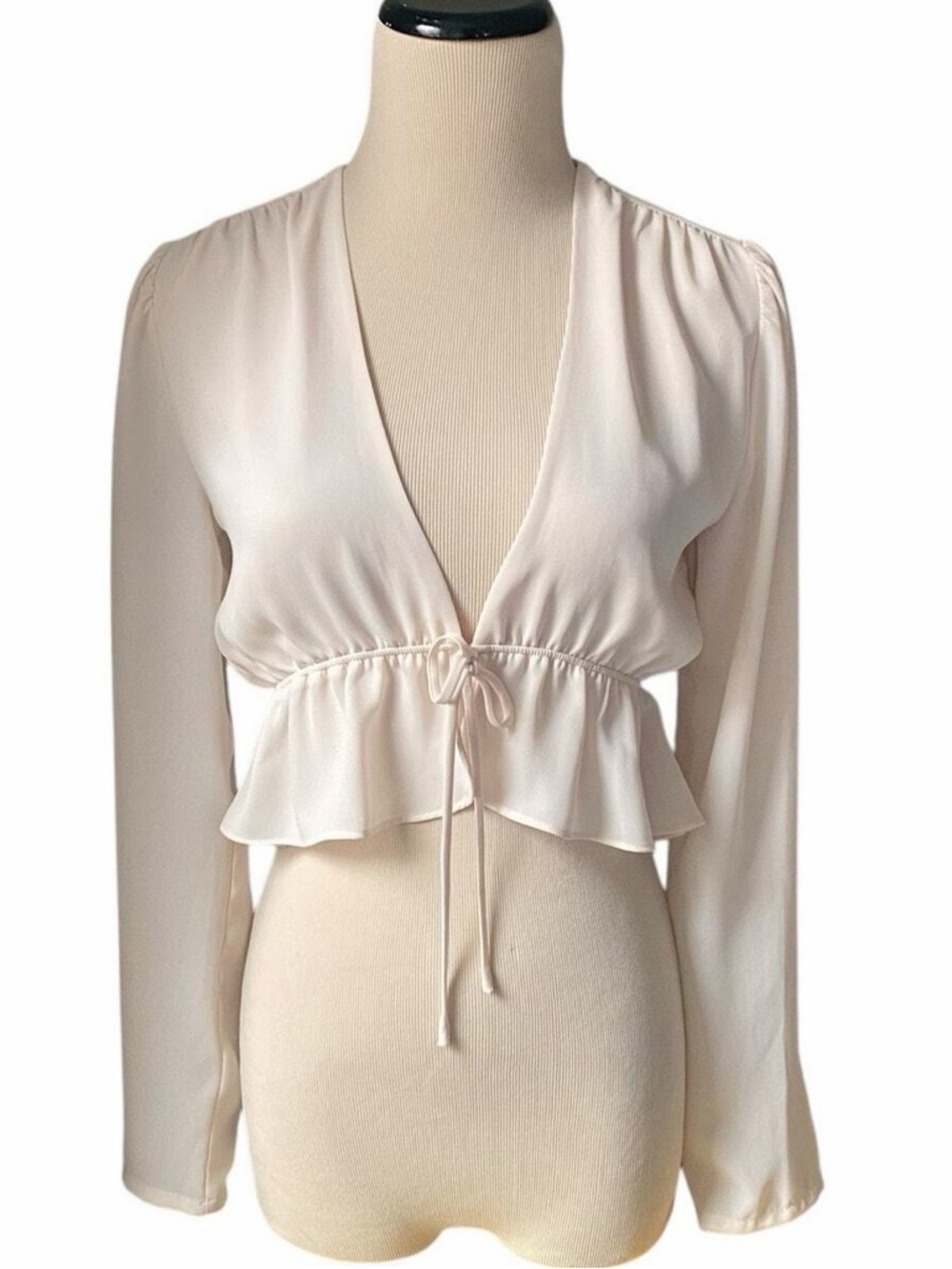 Sunday Best Cream Tie-Front Peplum Blouse
